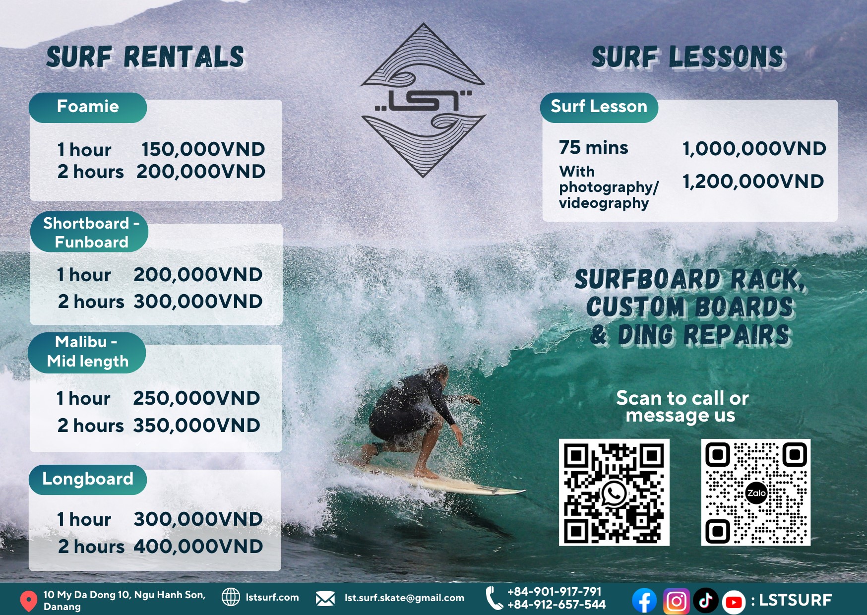 LST Surf Lesson Danang, Danang Surfboard rental pricelist.
